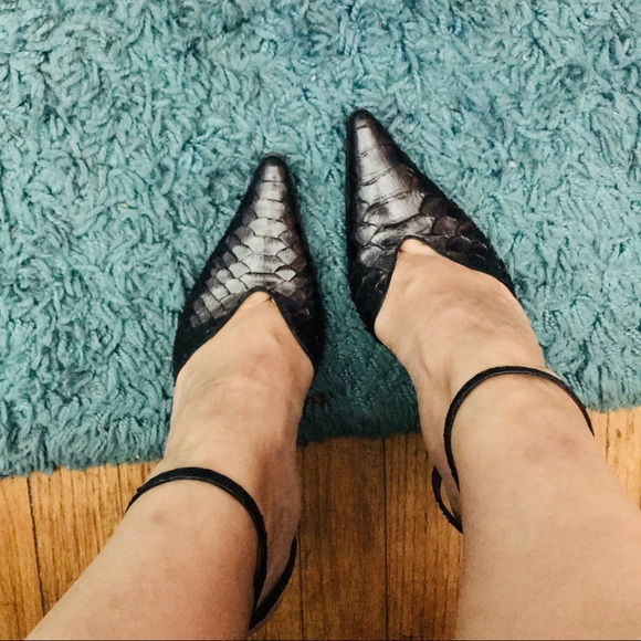 Sergio Rossi Shoes - SERGIO ROSSI Black Snakeskin Ankle Strap Heels
